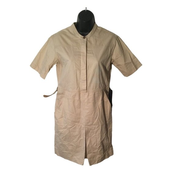 Celine Women's Short Sleeve Uniform Style Belted Shirt Dress Beige Medium ITALY - Picture 1 of 4